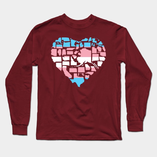 Transgender Pride Flag Love Not Hate Trans Pride in All 50 States Trans Support Inclusive Pride 2SLGBTQ+ Pride Long Sleeve T-Shirt by Yesteeyear